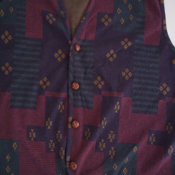 417 by Van Heusen Knit Vest Burgundy Geometric Pattern 90s Eclectic Grandpa XL - Picture 5 of 9